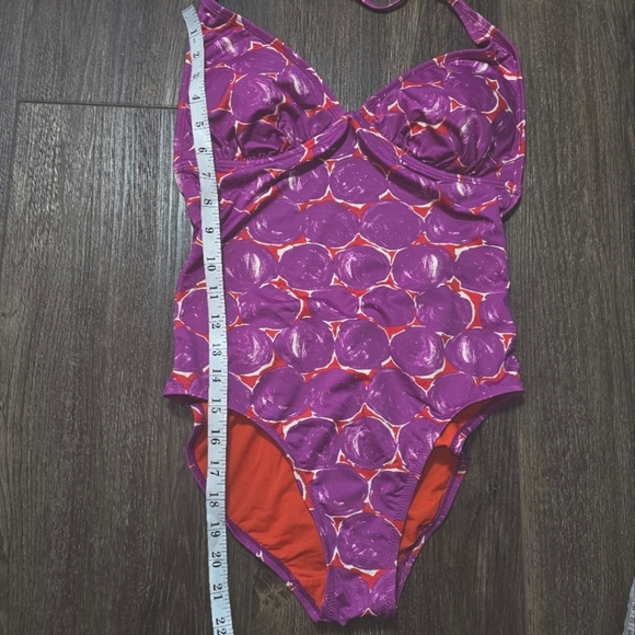 Tory Burch Orange/Purple Halter Swimsuit Sz S Circle Print One Piece - Picture 11 of 15